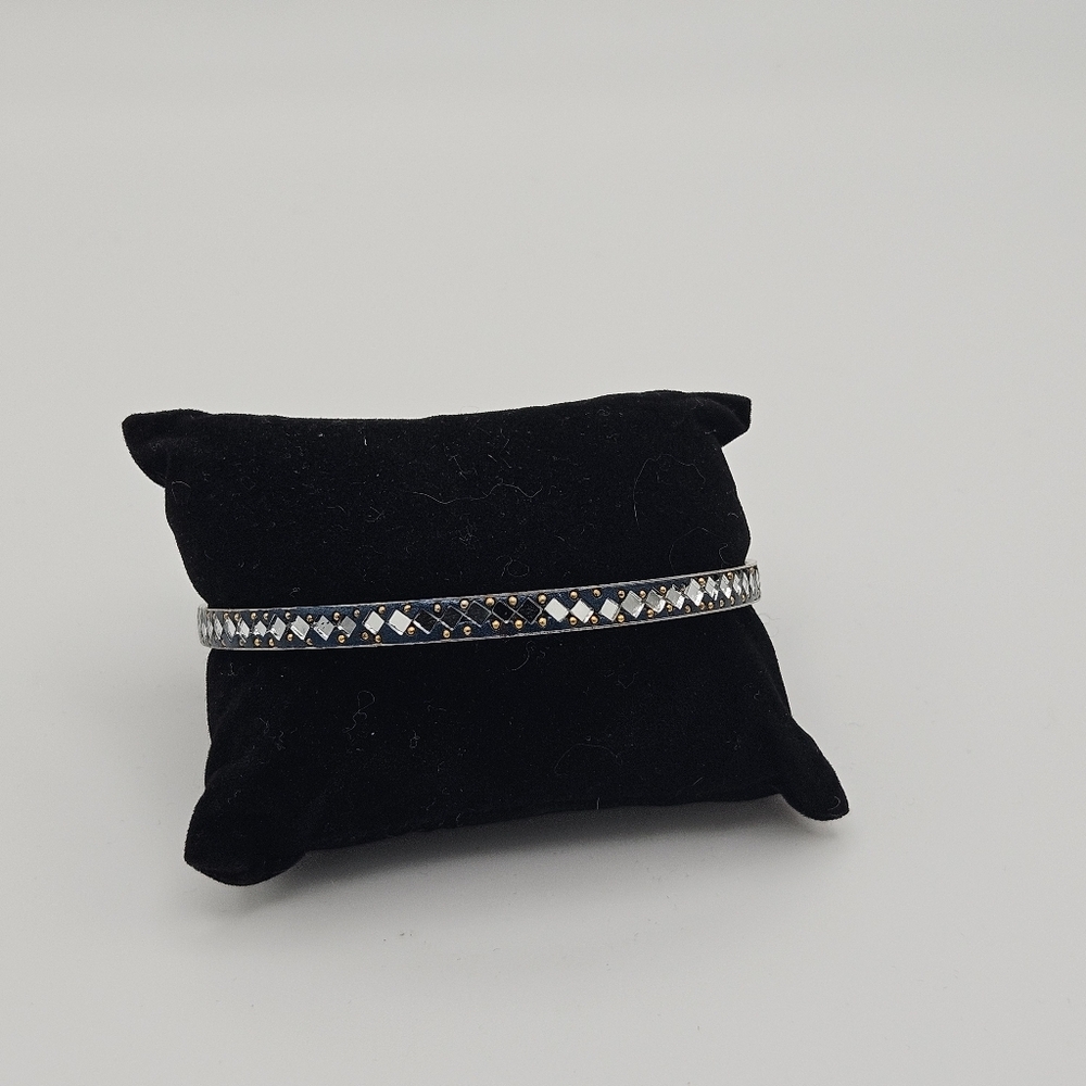 silver tone and blue mirrored bangle bracelet